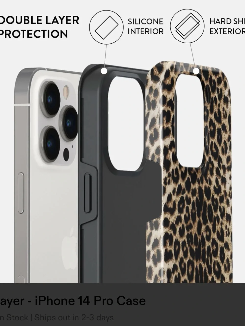 BURGA  Leopard Print iPhone 14 Pro Case — Leopard, Cheetah, Black & Cream